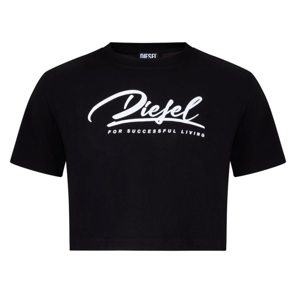 Diesel Womens/Ladies Script Cropped T-Shirt / Caviar